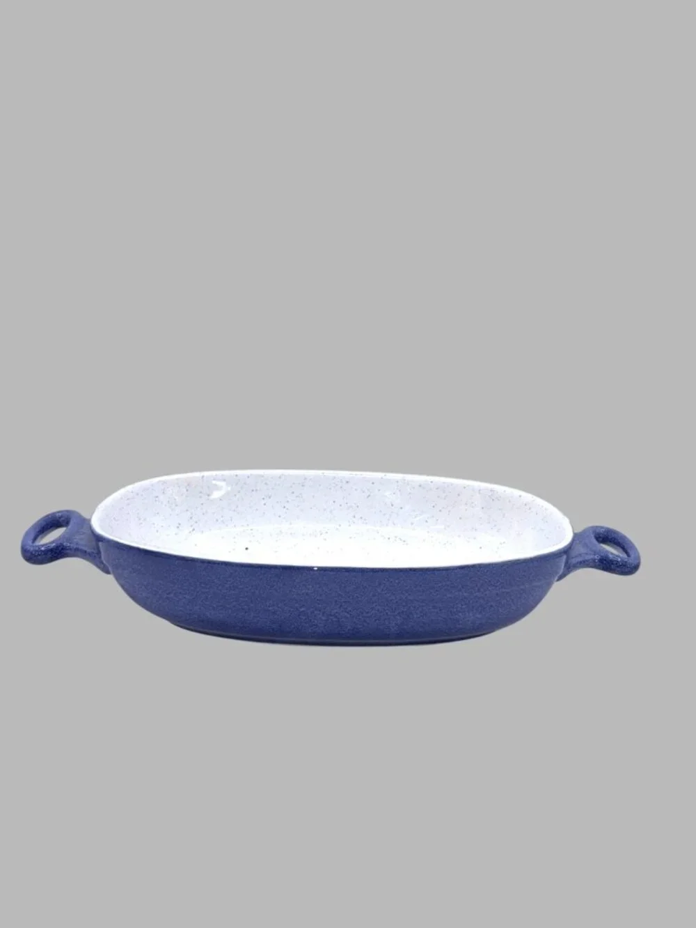 Large Blue Speckled Stoneware Oval Baker Serving Dish Casserole Handles 16.25